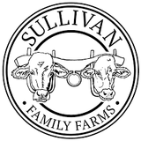 Sullivan Family Farms black and white logo featuring oxen team with yoke. Text reads: Sullivan Family Farms